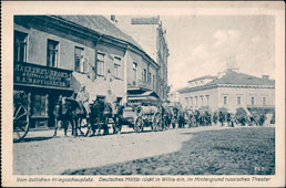 Vilnius. German soldiers, church shop, Russian theater, 1915